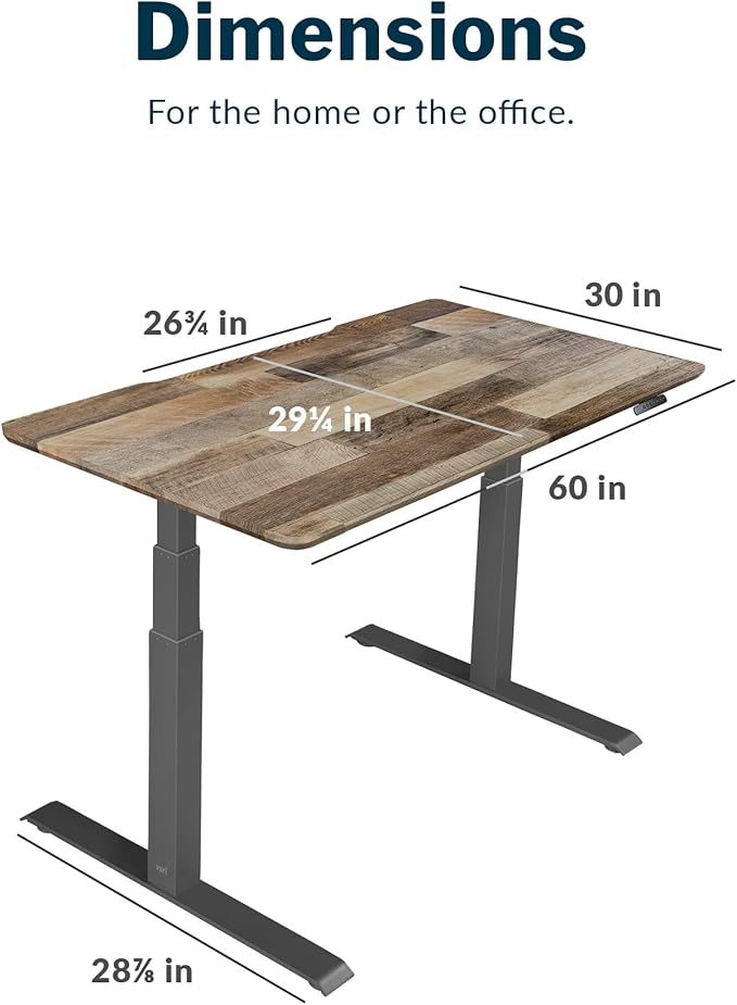 Vari Classic Electric Standing Desk - VariDesk Height Adjustable Sit/Stand Desk - Dual Motor with Memory Presets, Stable T-Style Legs - Gaming or Home Office Workstation - 60”x30”, Reclaimed Wood