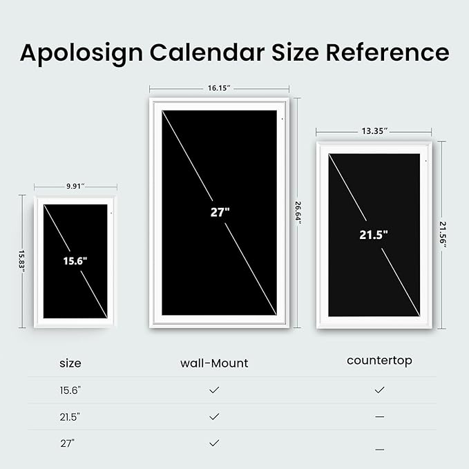 ApoloSign Digital Calendar: Electronic Calendar, Smart Touchscreen Interactive Display for Chore Chart, Family Schedules Planner, Supports All Apps via Google Play (White, 15.6-inch)