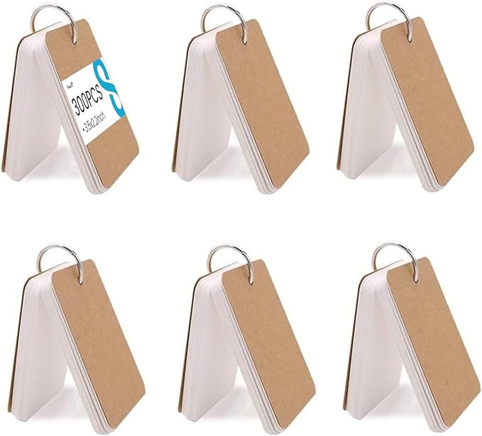 Koogel 300PCS Index Cards with Rings, 2.2 x 3.5 Inch, Small Flash Cards for Studying, Portable Blank Study Notecard for School Office Home Organization, Durable Study To Do List Note Taking Supplies