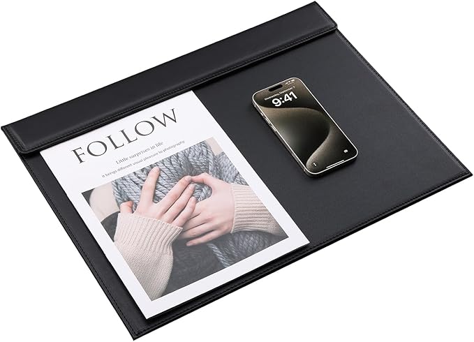 KINGFOM 18''x14'' Large Rectangle A3 Desk Writing & Drawing Desk Pad &Board Table Protector Mat with Paper Clip on Top Black
