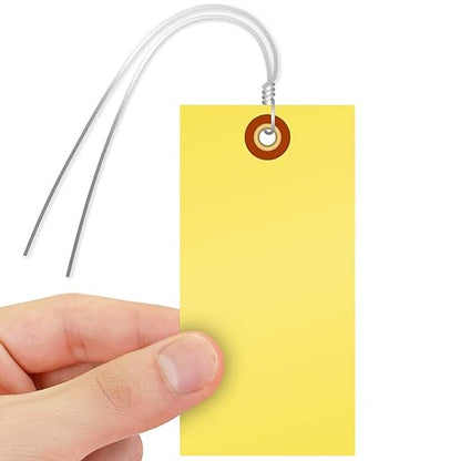 SmartSign Blank Tyvek Shipping Tags with Wire, Size #5 | 4 3/4" x 2 3/8", Pack of 100, Yellow, Made in USA