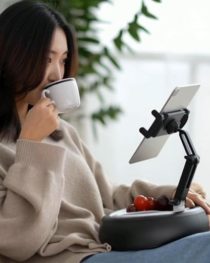 CANHET Tablet Leather Pillow Stand,【Stain-Resistant】 Tablet Holder with 2 Snack Bowl, Adjustable Pillow Stand for Lap/Bed/Couch/Desk, Fits 4-13" Kindle, iPad Pro Air Mini, Phone, Galaxy Z Fold