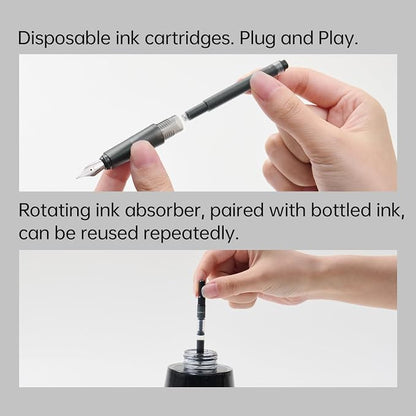 Kaco SKY Fountain Pen with Extra 8 Ink Cartridges, Black Ink Pen with Medium Nib and Ink Converter, Blue