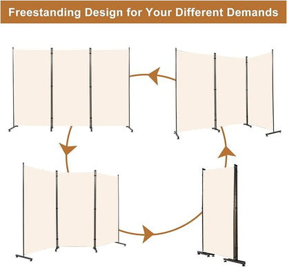 Room Divider 6FT Folding Privacy Screens, 3 Panel Partition Room Dividers w/Freestanding Design, Portable Wall Divider for Room Separtation, Fabric Screen Panel for Home Office Dorm School Cream