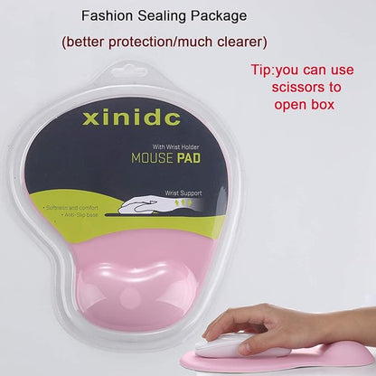 xinidc Ergonomic Computer Mouse Pad with Wrist Rest Support, Pain Relief Mouse Pad with Non-Slip PU Base for Home Office Working Studying (Pink)