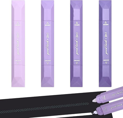 Temiary 4 Pcs 2 in 1 White Correction Tape and Double Sided Roller Set, Aesthetic Smooth Pull Out Tapes with Adhesive Glue Tape Roller Runner for School Office Supplies (Purple)
