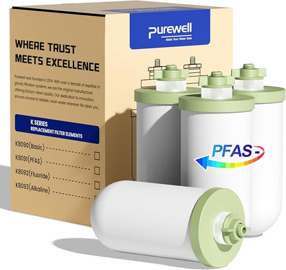 Purewell Upgraded 4-Stage Ceramic Gravity Water Filter with PFAS Reduction | NSF/ANSI 53 Certified, Lead, Chlorine & Heavy Metals, Compatible with Berlkey®, ProOne® & Gravity Water Filter System, 4 Pack