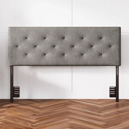 Diamond-Tufted Mid-Rise Upholstered Headboard, Wall or Bed Frame Mount - Full or Queen (Gray)