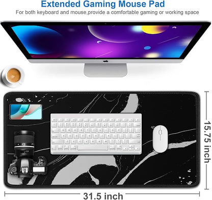 Large Mouse Pad, 31.5x15.7 inch Large Extended Computer Keyboard Mouse Mat, Water Resist Non-Slip Mousepad Rubber Base Long XXL Desk Mouse Pad for Work & Gaming, Office & Home, Black White