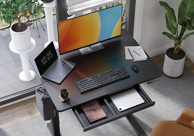Claiks Standing Desk with Drawers, Electric Standing Desk Adjustable Height, Sit Stand Desk Computer Workstation, 40 Inch, Black
