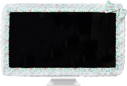 Kingshion 24-inch Cute Lace Fabric Monitor Cover with Elastic Pen Pocket & Bow-knot Design, Dust Protector for Computer/TV/LCD Screens- Green