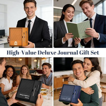 ENOMY Personalized Notebook Set with Pen & Gift Box A5 Leather Custom Notebook 200 Pages Lined Journal for Work,Business,College,Travel,Birthday,Valentine's Day Gift, Red