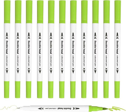 PATIKIL 12Pack Dual Brush Markers, Yellow Green Watercolor Fine and Brush Tips Pens Colored Marker Calligraphy Coloring Art Supplies Set for Coloring Book Illustration Sketching Journaling