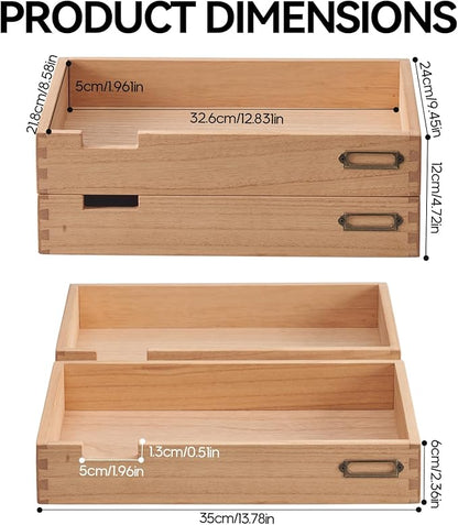 KIRIGEN Wood Desk Organizer Set of 2 Stackable Paper Tray Desktop Document Storage Wooden Letter Trays 2TTP-NA