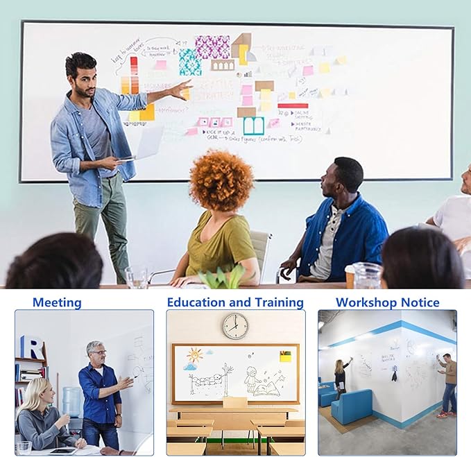 Magnetic Dry Erase Whiteboard Paper with Adhesive, 59" x 39" White Board Film for Wall, Easy to Write and Clean Dry Erase Board for Office, Classroom, Home, Include Marker, Magnetic Eraser and Magnets