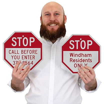 SmartSign Custom STOP Sign 12" x 12" 3M Engineer Grade Reflective Aluminum, Personalized Metal Sign for Outdoor, Parking Lots, Gate, Garages, USA-Made