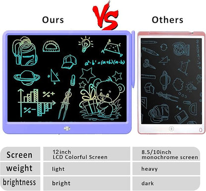 FLUESTON LCD Writing Tablet, Doodle Board Toys Gifts for 3-8 Year Old Girls Boys, 12 Inch Colorful Electronic Board Drawing Pad for Kids, Christmas Gifts for Toddler Educational Learning Travel,Purple