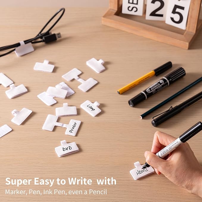 Reusable Cable Cord Wire Labels, Easy to Write on, Hook&Loop Closure, for Organizing and Identification, Cable Tags, Multiple Uses - 20 PCS(White)