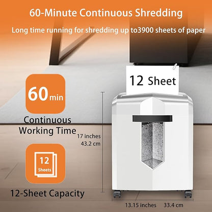 Bonsaii 12-Sheet P-4 Micro-Cut Shredder, 60-Min Continuous Use, Shreds Paper, Credit Cards & CDs, 4-Gal Transparent Bin, Mobile Casters – Black