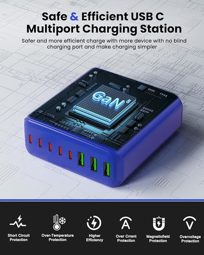500W USB C Charger Block, 8-Port USB C Charging Station Fast Charging PD 120W PC Laptop Charger Adapter Compatible with MacBook Pro/Air/All iPad,DELL, iPhone 16/15/14/13/Pro Max/Galaxy
