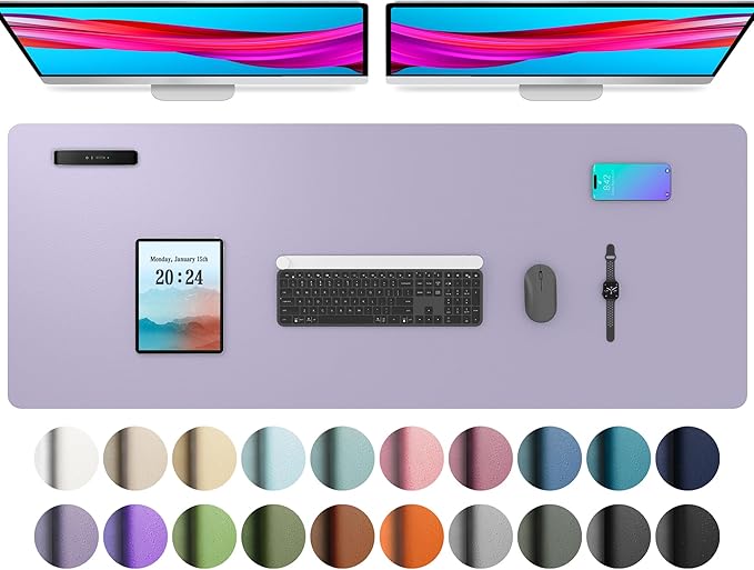 Leather Desk Pad Protector, Mouse Pad, Office Desk Mat, Non-Slip PU Leather Desk Blotter, Laptop Desk Pad, Waterproof Desk Writing Pad for Office and Home (48"x17", Lavender)