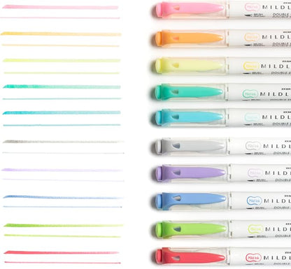 Zebra Pen MILDLINER No Bleed Brush Pen, Assorted Soft, Dual Tip, 10-Pack