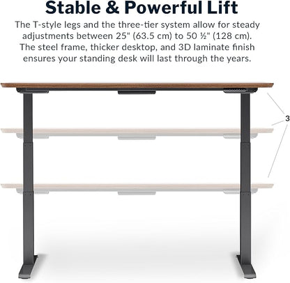VARI Electric Standing Desk - Varidesk Height Adjustable Sit/Stand Desk - Dual Motor with Memory Presets, Stable T-Style Legs - Gaming or Home Office Workstation - 72”x30”, Walnut