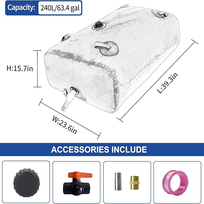 GHOSOONE 240 L/63 Gal Water Bladder Tank, Foldable Portable Water Storage Container, Emergency Water Bag for RV, Truck Bed, Fire Prevention, Drought Resistance, Blue