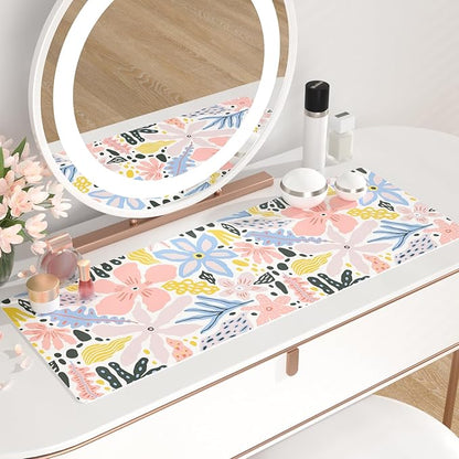 QIYI Floral Large Mouse Pad, Cute Desk Mat for Desktop, Women Girls Desk Accessories Office Décor, PU Leather Waterproof Big Gaming Mousepad, Doodle Flowers Desk Pad Computer Mat, 31.5" x 11.8"