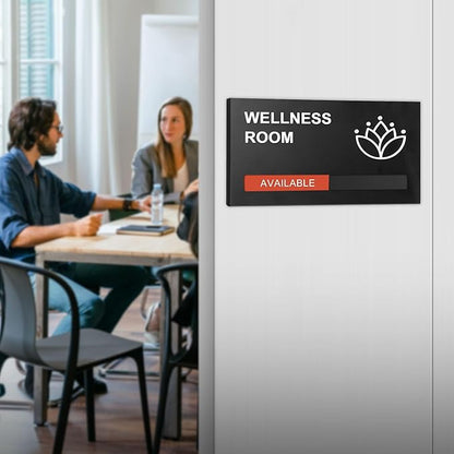 Wellness Room Office Sign, Do Not Disturb Privacy Slide Door Sign, In Use And Available Slider Indicator, Matte Black 8.8"x 4.9"