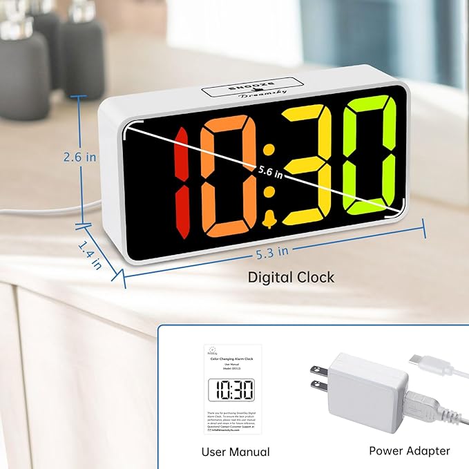 DreamSky Super Loud Alarm Clock for Heavy Sleepers - RGB Small Digital Clock for Kids Bedroom Bedside Nightstand, Electric Desk Clock with Large Number, Dimmer, Adjustable Volume, USB-C Powered