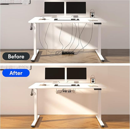 FLEXISPOT EN2 Whole-Piece Standing Desk with Clamp Power Strip, 48 x 30 Electric Stand Up Height Adjustable Desk with Cable Management (Black Frame + 48" Marble Gray, 2 Packages)