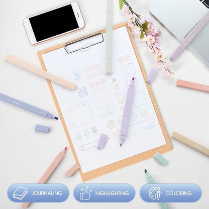 YISAN Pastel Highlighter Pens, 12 Colors | Double Tip, Bible Highlighter Markers, No Bleed, 70924