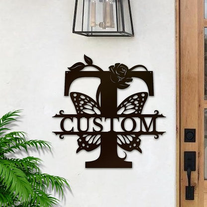 Personalized Custom Letter Name metal Signs,Custom Black Letter Monogram Wall Art Decor,Metal Signs Plaques Outdoor wall Decorative Signage (T)