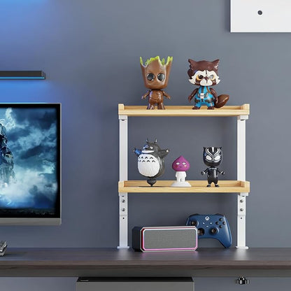 ART-GIFTREE Clamp On Desk Shelf 2-Tier, 12.5 inch Wood Shelving Unit for Office Desk/Gaming Accessories, Tabletop Book Storage Rack, Shelf for Top & Under of Desk, Natural