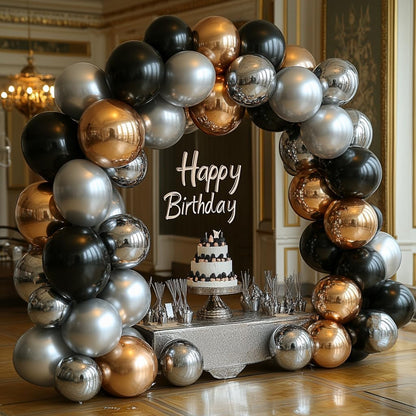 Bezente Black Silver Confetti Latex Balloons,60pcs 12 inch Black White Silver Metallic Chrome and Silver Confetti Balloons for Birthday, Baby Shower, Wedding, and Silver Theme Party Decoration