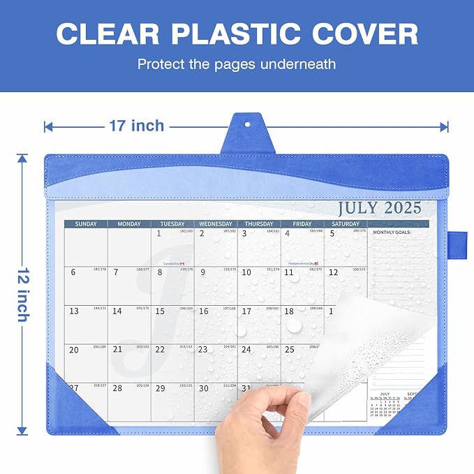 Ospelelf Leather Desk Calendar 2025-2026 Large 12"x17" Monthly Planner Pad with Protective Cover 18 Months July 2025 to Dec 2026 Blue