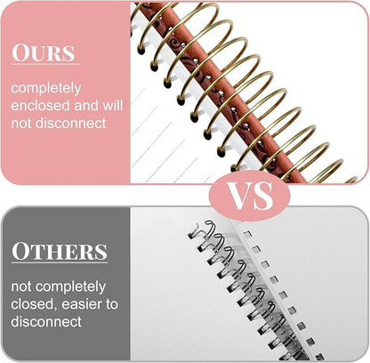 Spiral Notebook Wide Ruled Leather Journal for Women, 300 Pages, 7X10,Pink | Large Notebooks for School Office, Note Taking Notebooks for Writing Lined Notebook with Tabs Pockets Pen Holder