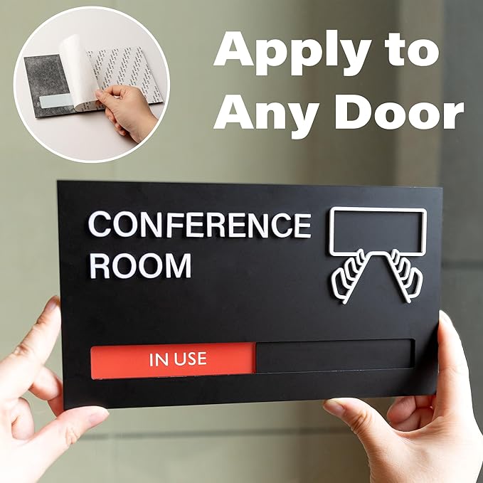 Office Door Signs for Conference Room, Meeting In Progress Door Sign, In Use Available Slider Indicator Tells Whether Room Vacant Or Occupied