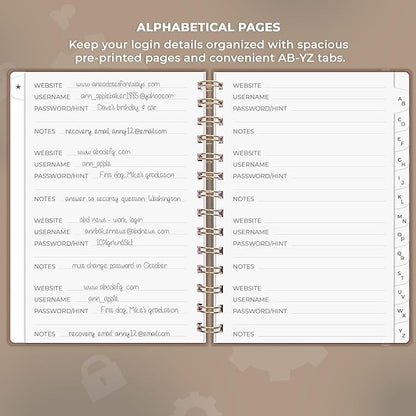 Clever Fox Password Book Spiral – Internet Address & Password Organizer with Laminated Alphabetical Tabs – Password Keeper Journal – Hardcover, Medium Size, 6.1x7.7” (Dark Terracotta)