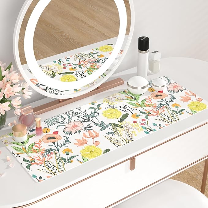 QIYI Floral Large Mouse Pad, Colorful Desk Mat for Desktop, Women Girls Desk Accessories Office Décor, PU Leather Waterproof Big Gaming Mousepad, Blooming Flowers Desk Pad Computer Mat, 31.5" x 11.8"