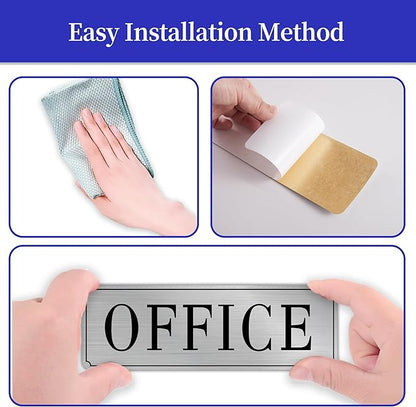 The Office Door Sign for Home and Business，Self-Adhesive Waterproof and Fade-Resistant Modern Brushed Silver Office Sign Sticker for House，Business，Door, Window（Silver）
