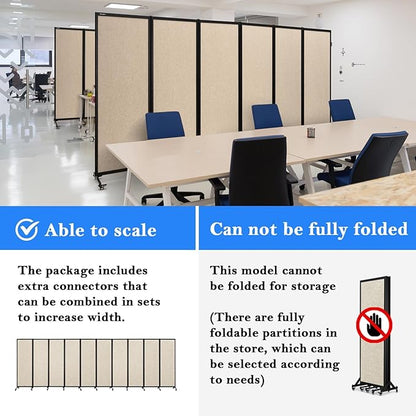 Upgrade Version Room Partition and Divider, Freestanding Rolling Dividers with Wheels,Office Privacy Screen Divider Wall,Classroom Felt Dividers,10'6"L* 6'7"H,5 Panel,Beige