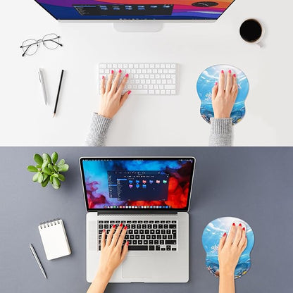 ITNRSIIET Ergonomic Mouse Pad with Comfort Gel Wrist Rest, Non-Slip PU Base, Smooth Textured Surface, Reduces Hand Fatigue & Wrist Pain, 8.7 x 7.2 Inch for Office Gaming Home, Ocean