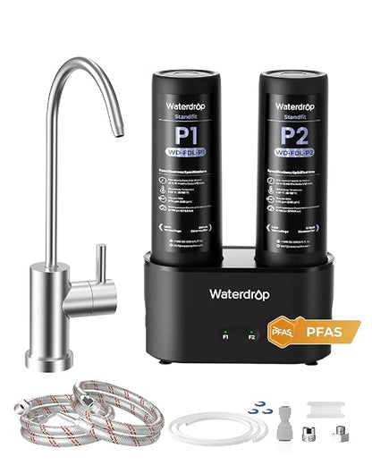 Waterdrop DLG-P Under Sink Water Filter System, Reduces PFAS Chlorine Odor | Dual-Outlet Filtered Water, Wash & Drink, Reduces Chloramine Fluoride Water Filtration System, with Faucet, Life Indicator