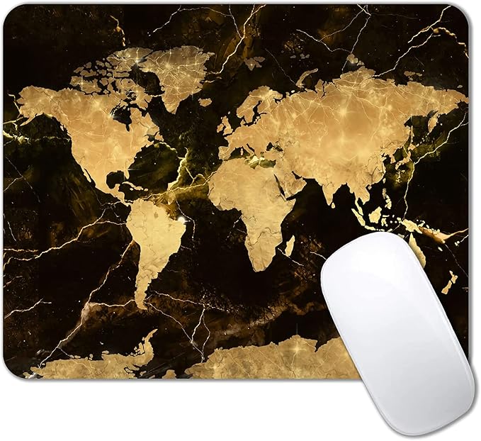 IMAYONDIA Square Mouse Pad, World Map Mouse Pad, Black Gold Marble Mousepad, Non-Slip Rubber Mouse Pad, Vintage Map Design Mouse Pads for Office, Work, Men, 9.5 x 7.9 Inch