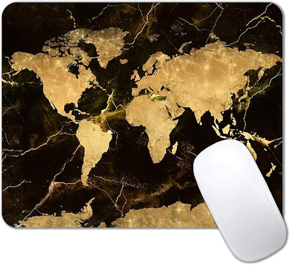 IMAYONDIA Square Mouse Pad, World Map Mouse Pad, Black Gold Marble Mousepad, Non-Slip Rubber Mouse Pad, Vintage Map Design Mouse Pads for Office, Work, Men, 9.5 x 7.9 Inch