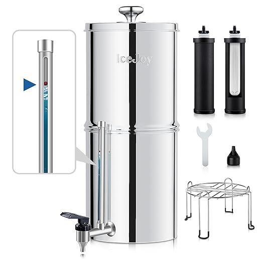 IceJoy Ultra-Filtration Gravity Water Filter System, Stainless Steel Countertop Purifier, NSF/ANSI 42 Certified, 2.25G Carbon Block