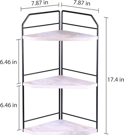 INIUNIK Corner Bathroom Counter Organizer - 3 Tier Wood Vanity Counter Shelf Perfume Skincare Holder, Countertop Corner Shelf Organizer for Bathroom, Kitchen, Rustic White