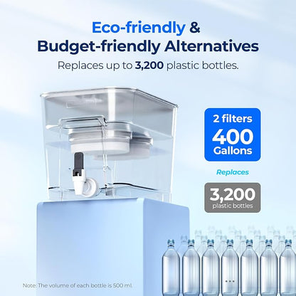 Waterdrop WFD-22L-DF Water Filter Dispenser, 40-Cup Water Purifier, White | 2 Built-in Filters, 8X Faster Filtration, 400-Gallon Lifespan, 10X Longer Lifetime, Reduces Chlorine, PFOA/PFOS
